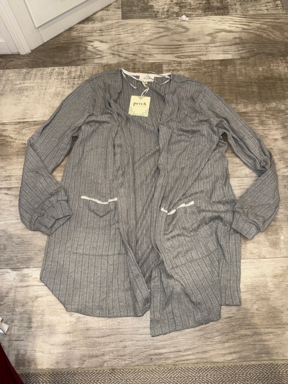 Perch Light Gray Ribbed Open-Front Cardigan